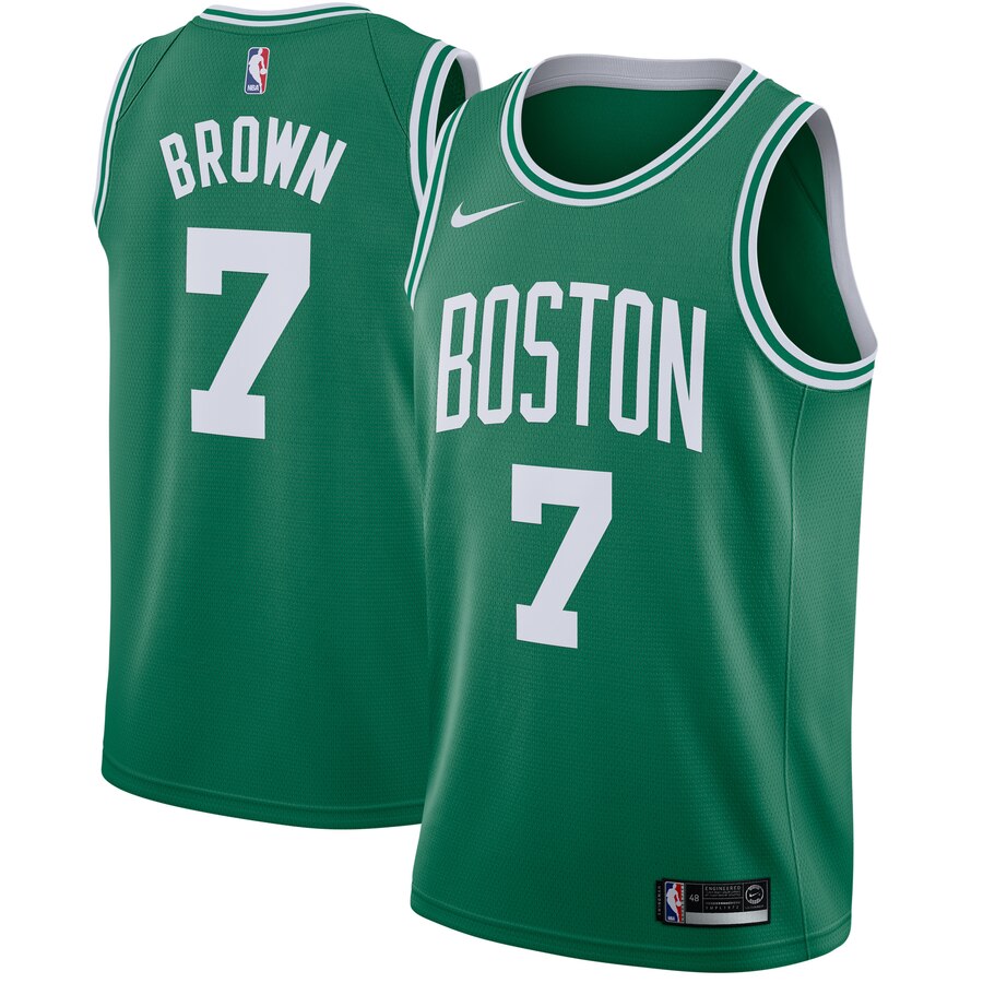Men's Boston Celtics Jaylen Brown #7 Swingman Nike Icon Edition Green Jersey 2401WZLT